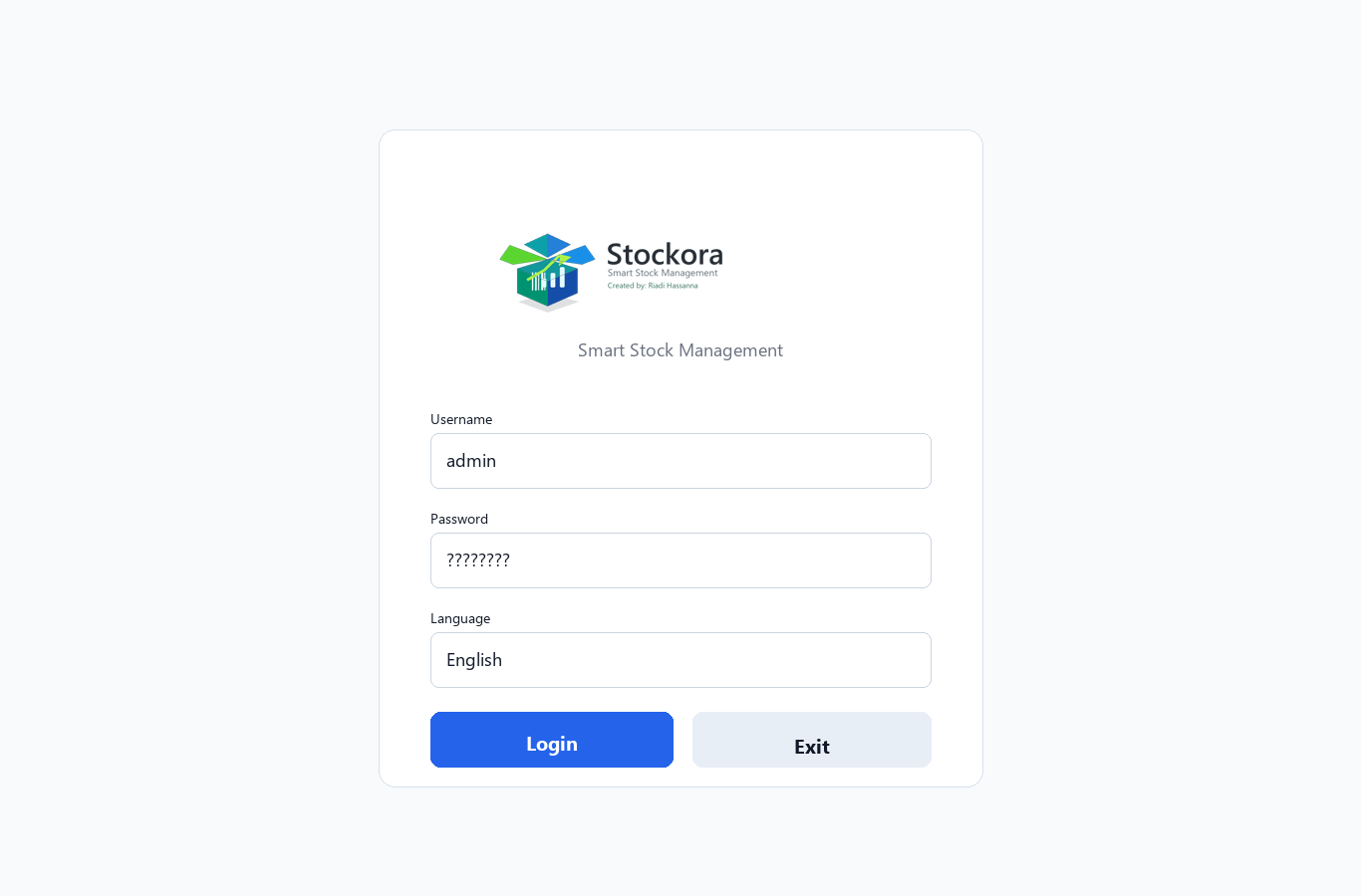 Stockora login screen
