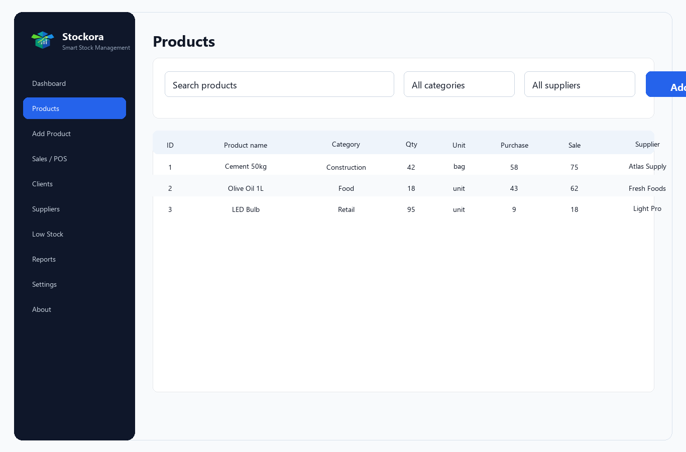 Stockora products list
