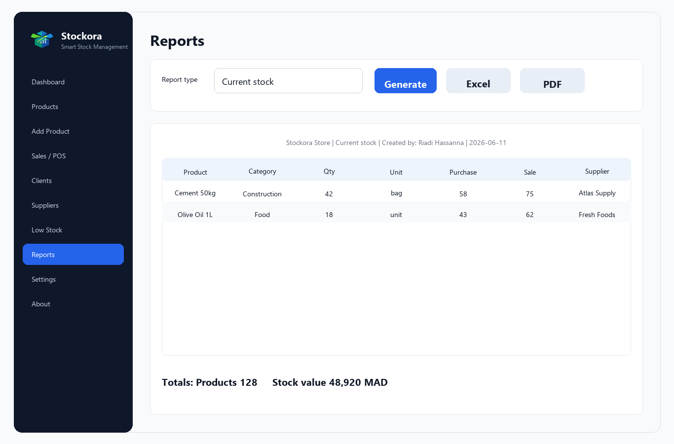 Stockora reports screen